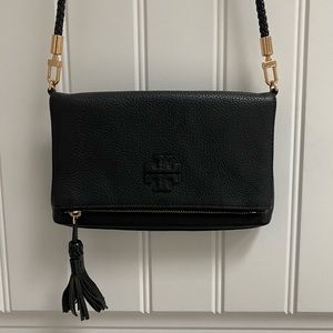 Tory Burch Fold-over Black Leather Crossbody
